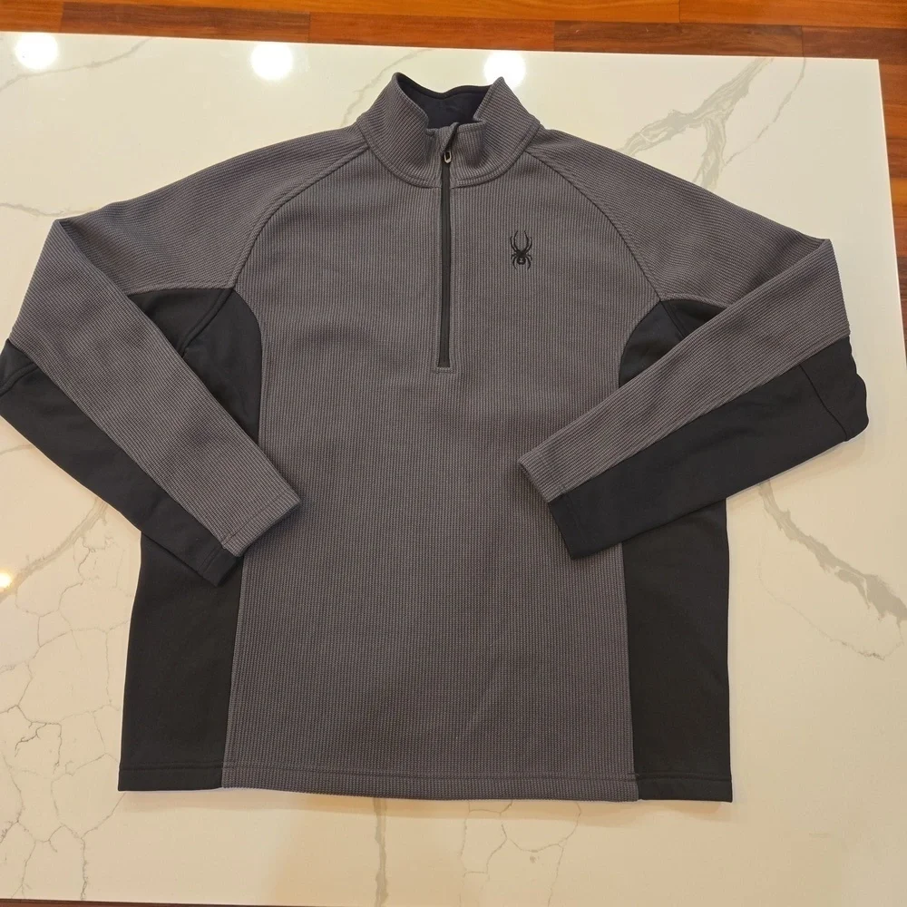 Spyder Soft Shell 1/4 Zip Fleece Pullover Sweater Jacket Mens Size XL Black Gray